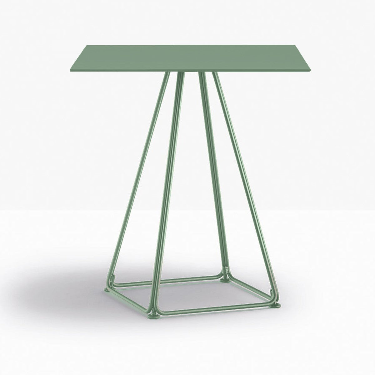Table complète carrée Lunar Pedrali — plateau acier et piètement fil d'acier coloris Vert d'eau VE600