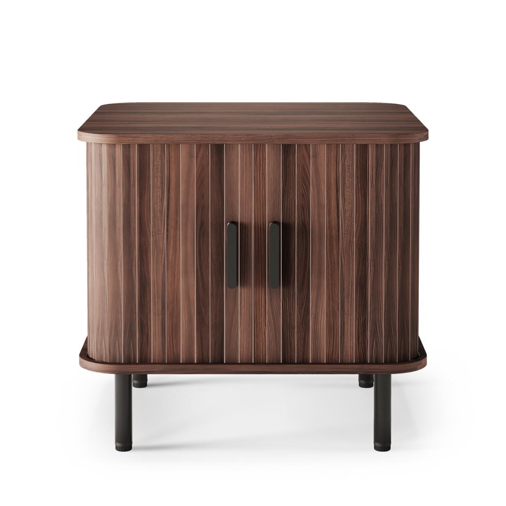 Table de chevet Epique à lamelles noyer — vue d'ensemble