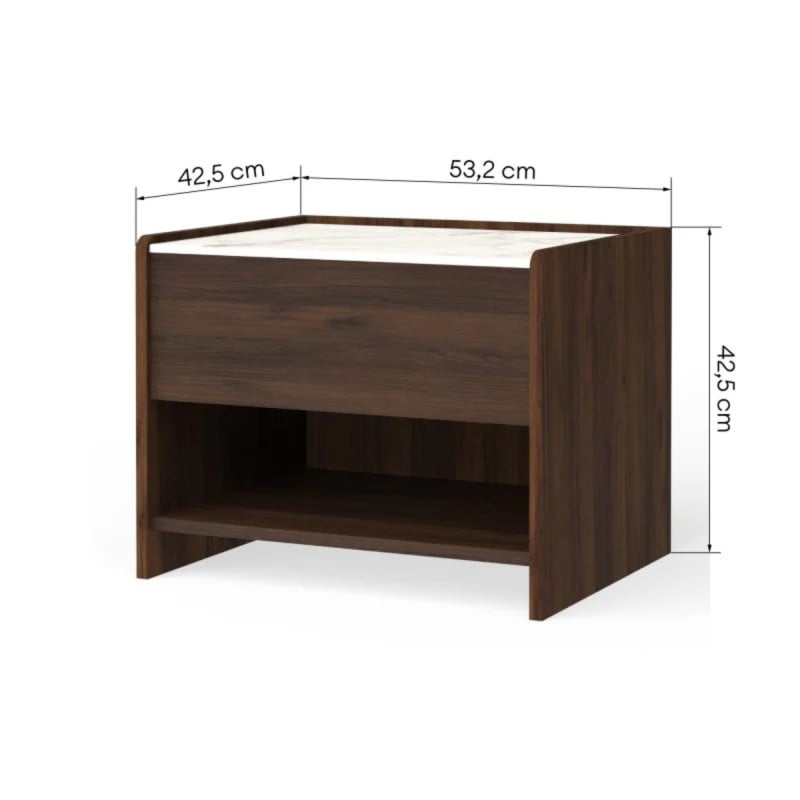 Table de chevet Tanna aspect marbre — Noyer