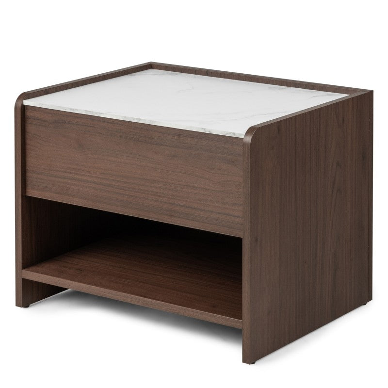 Table de chevet Tanna aspect marbre — Noyer