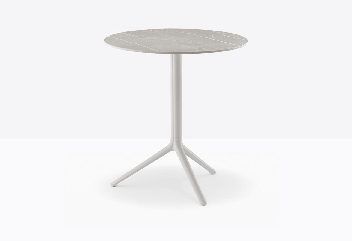 Piètement Elliot et plateau rond acier Blanc cassé BI200
