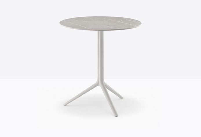 Piètement Elliot et plateau rond acier Blanc cassé BI200