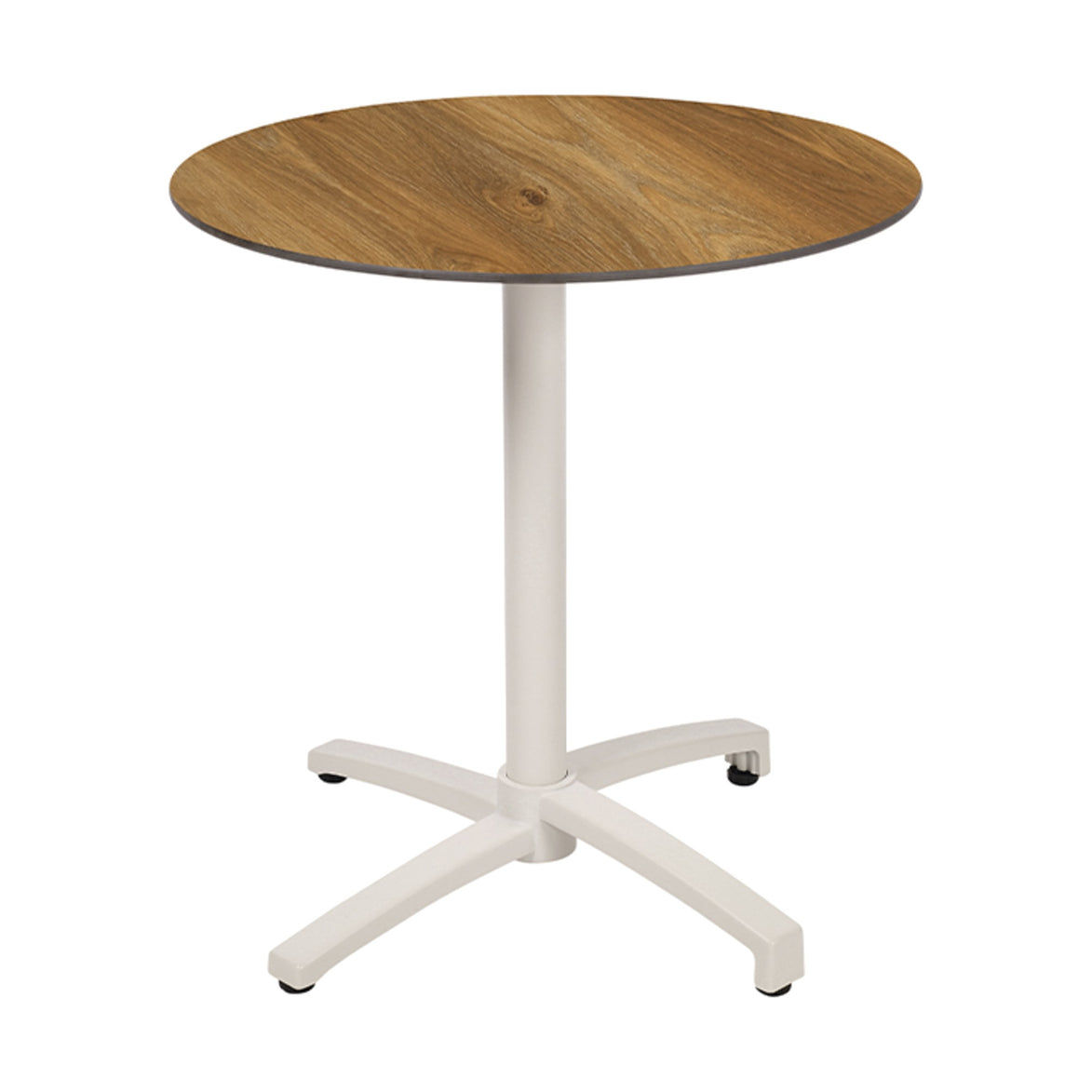 Table Kos Ezpeleta ronde, structure blanc, plateau chêne foncé