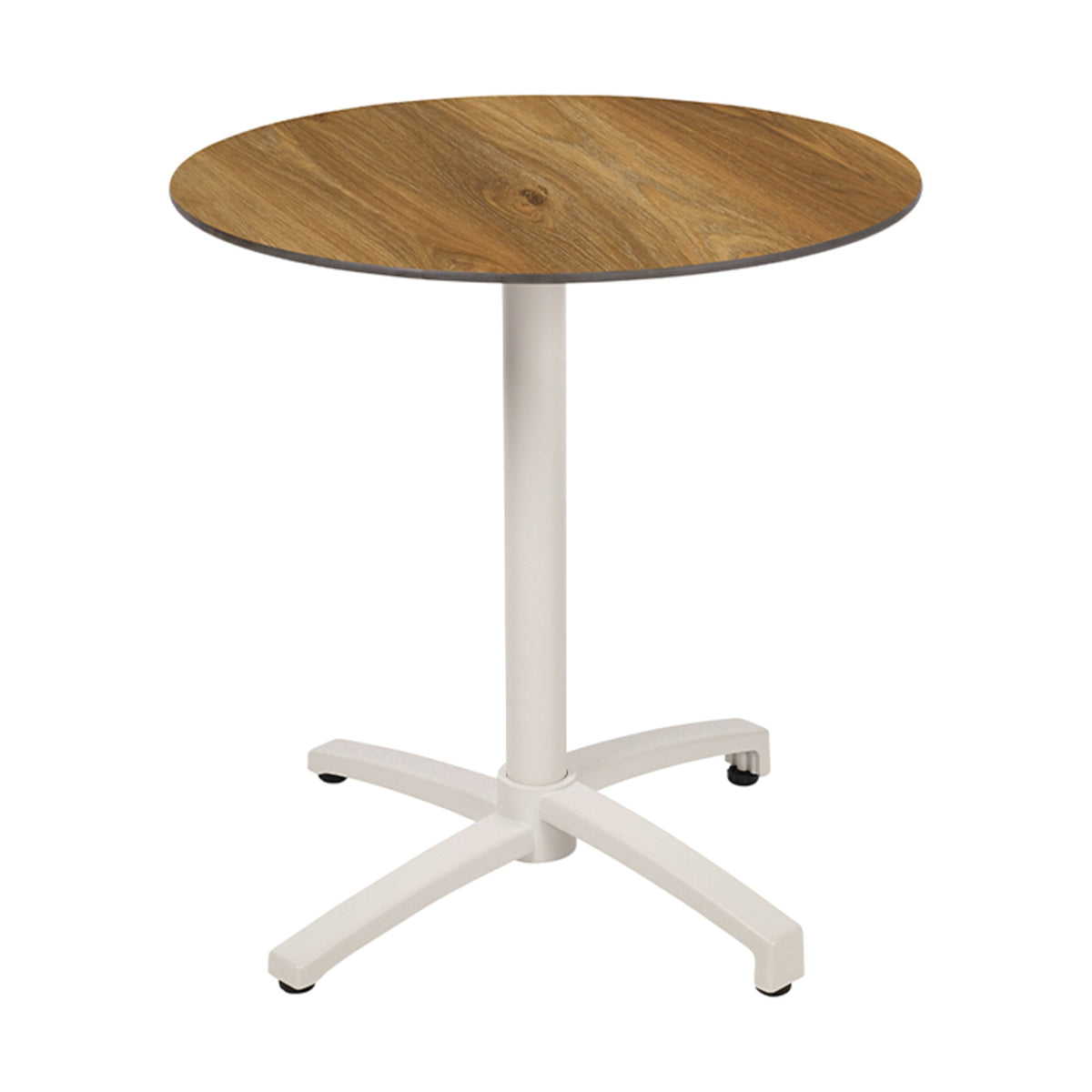 Table Kos Ezpeleta ronde, structure blanc, plateau chêne foncé