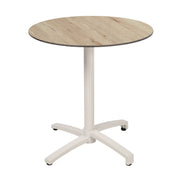 Table Kos Ezpeleta ronde, structure blanc, plateau chêne