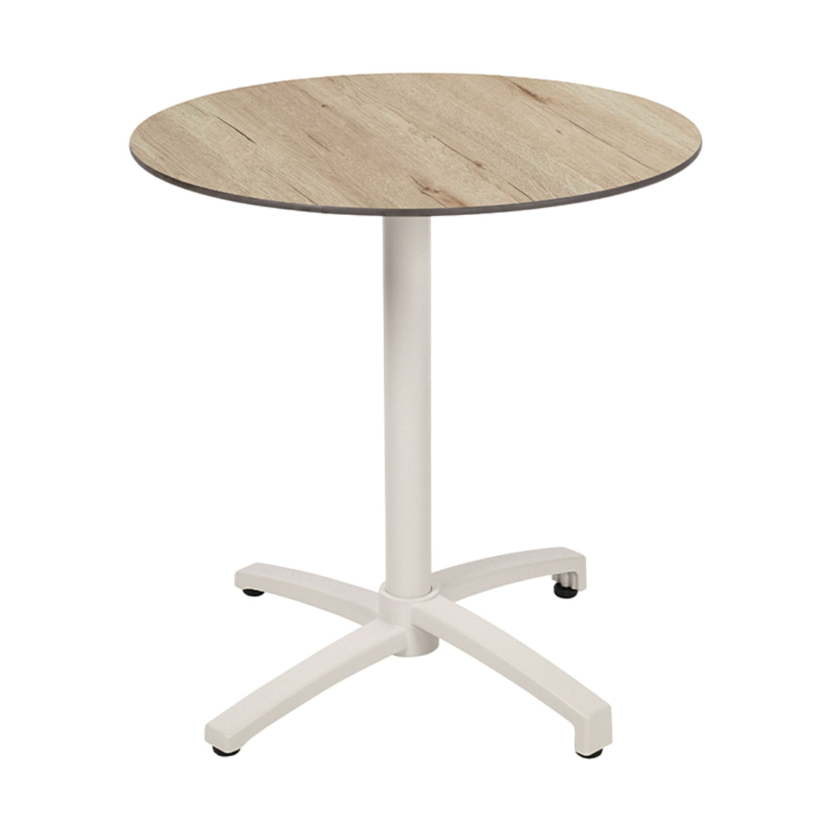 Table Kos Ezpeleta ronde, structure blanc, plateau chêne