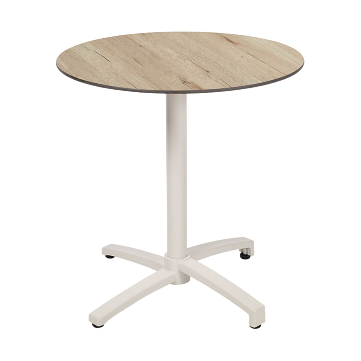 Table Kos Ezpeleta ronde, structure blanc, plateau chêne
