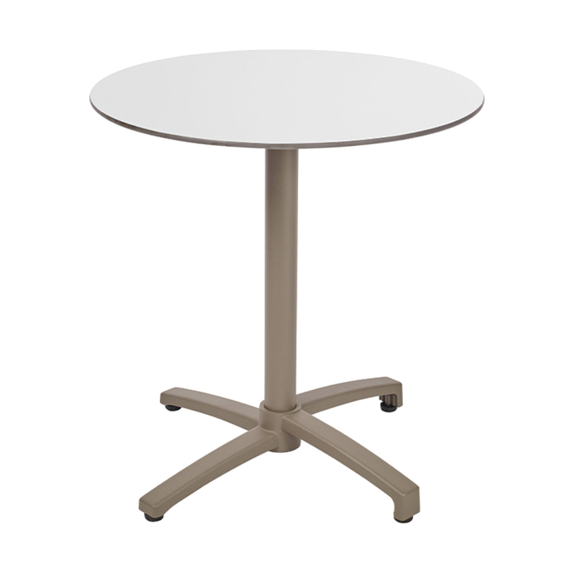 Table Kos Ezpeleta ronde, structure taupe, plateau blanc