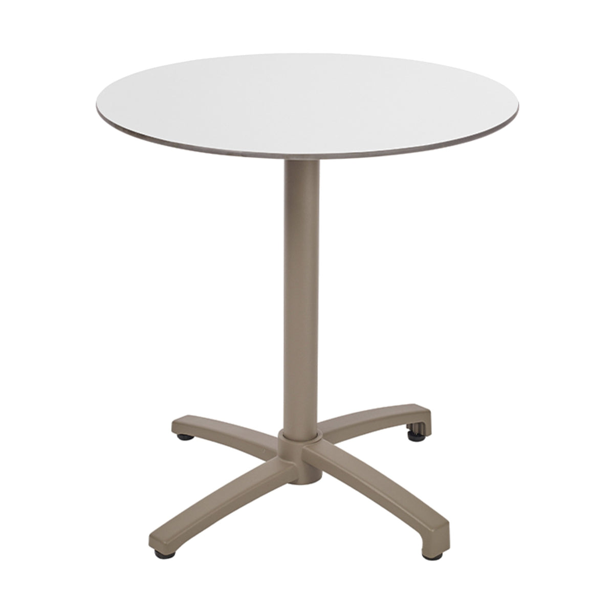 Table Kos Ezpeleta ronde, structure taupe, plateau blanc