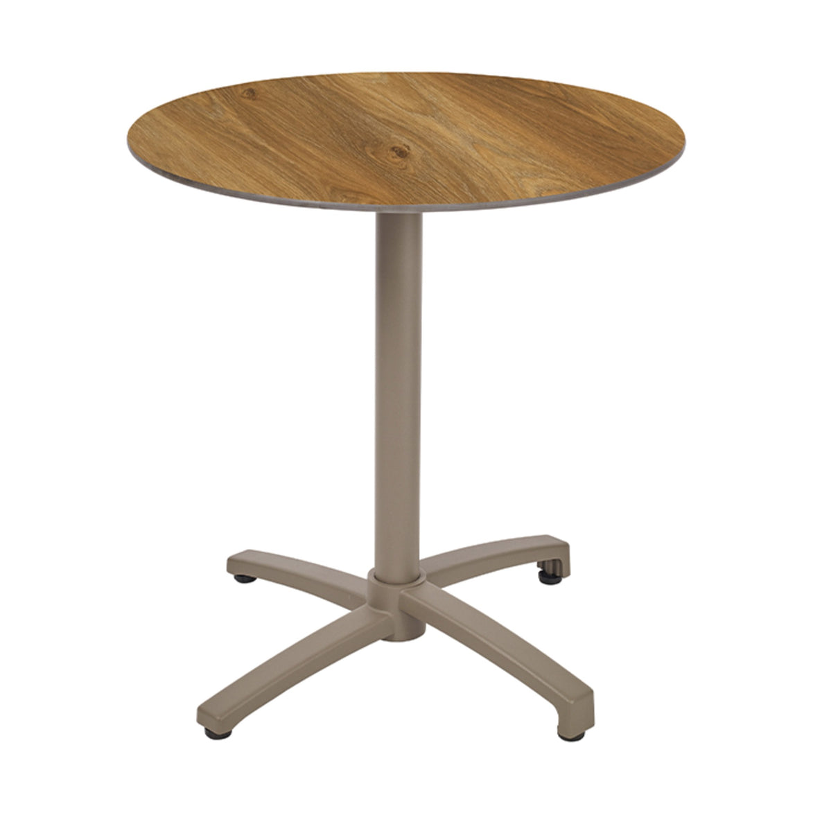 Table Kos Ezpeleta ronde, structure taupe, plateau chêne foncé