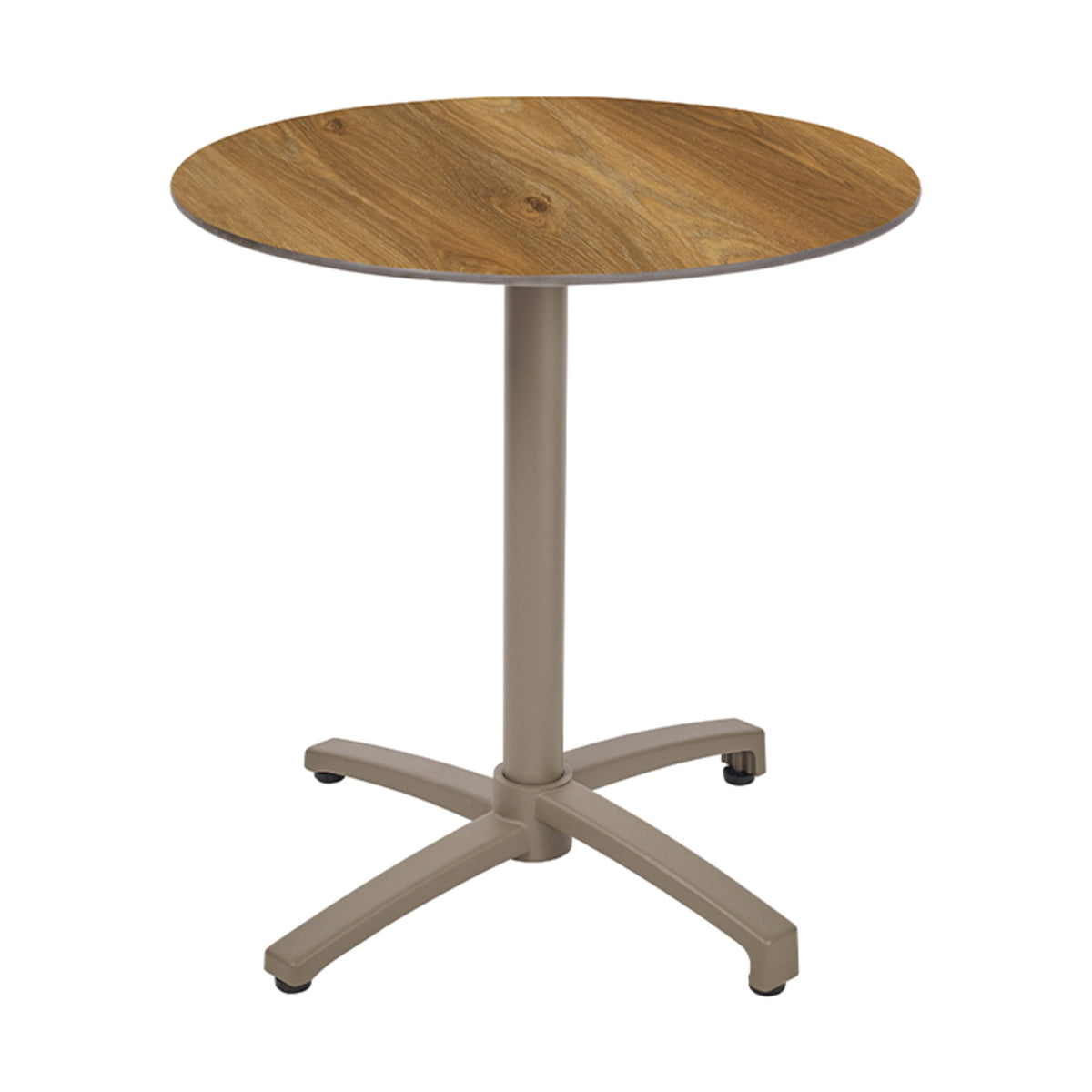 Table Kos Ezpeleta ronde, structure taupe, plateau chêne foncé