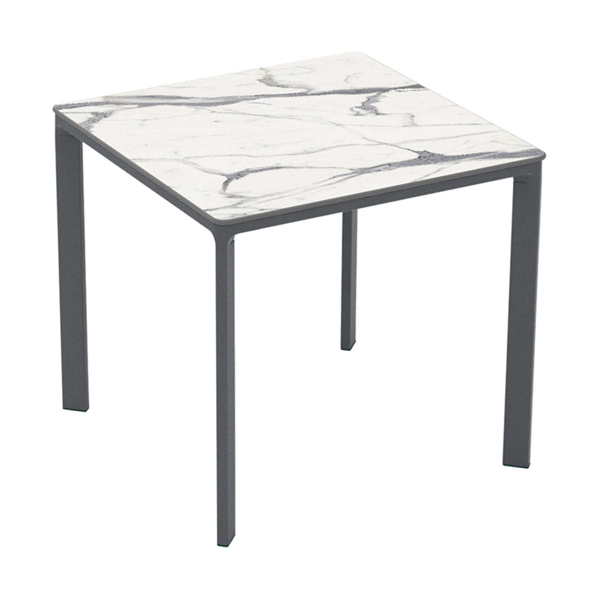 Table Meet Ezpeleta, structure anthracite, plateau marbre blanc
