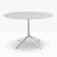 Table avec plateau rond en grès cérame White Fossil sur pied central