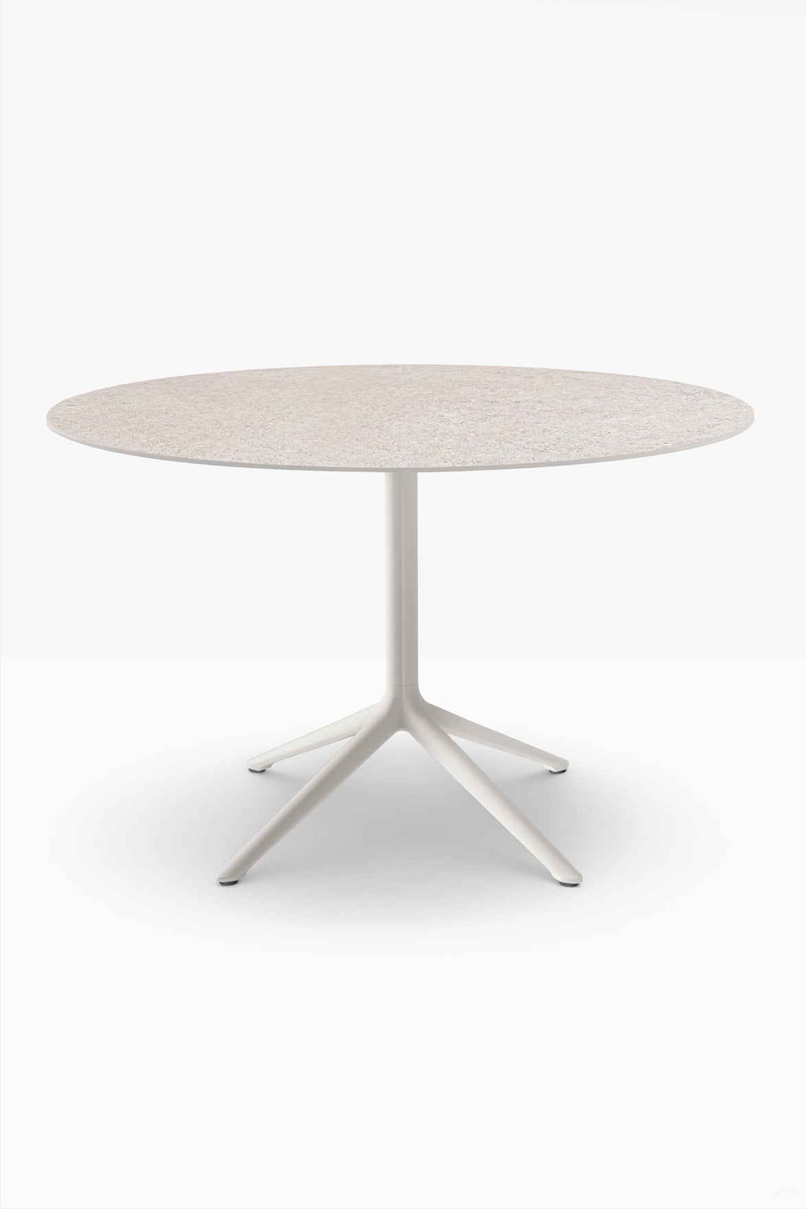 Table avec plateau rond en grès cérame White Fossil sur pied central