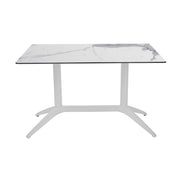 Table Quatro Duo Fix Ezpeleta, structure blanc, plateau marbre blanc