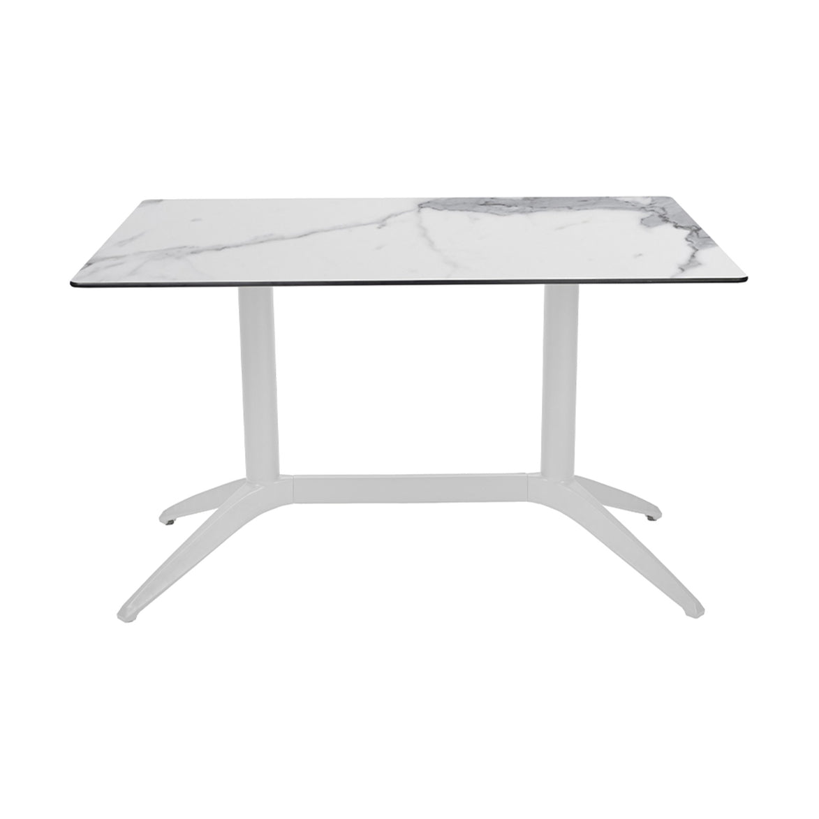 Table Quatro Duo Fix Ezpeleta, structure blanc, plateau marbre blanc