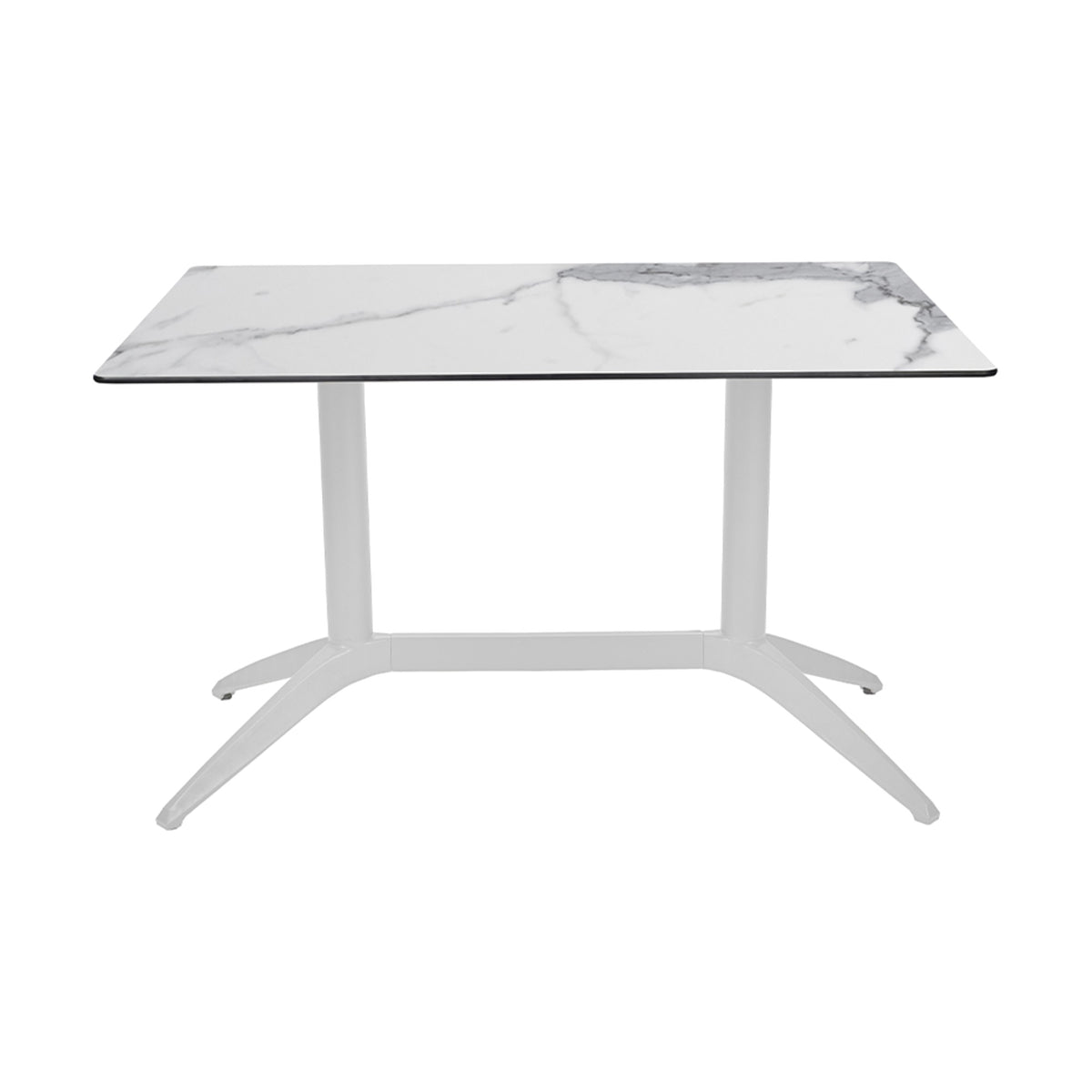 Table Quatro Duo Fix Ezpeleta, structure blanc, plateau marbre blanc
