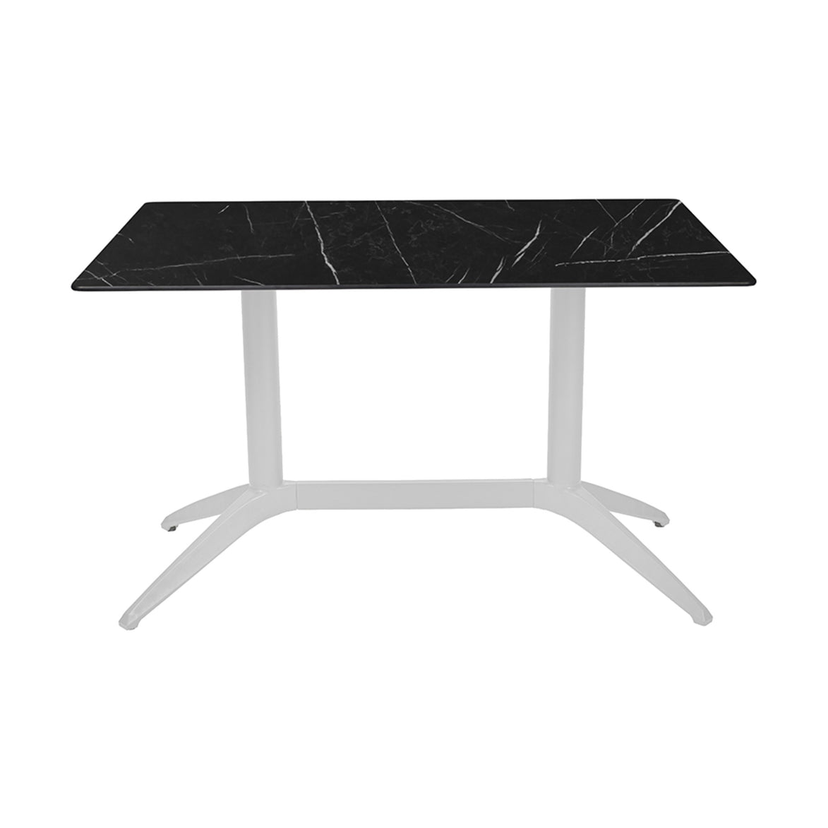 Table Quatro Duo Fix Ezpeleta, structure blanc, plateau marbre noir