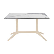 Table Quatro Duo Fix Ezpeleta, structure sand, plateau marbre blanc