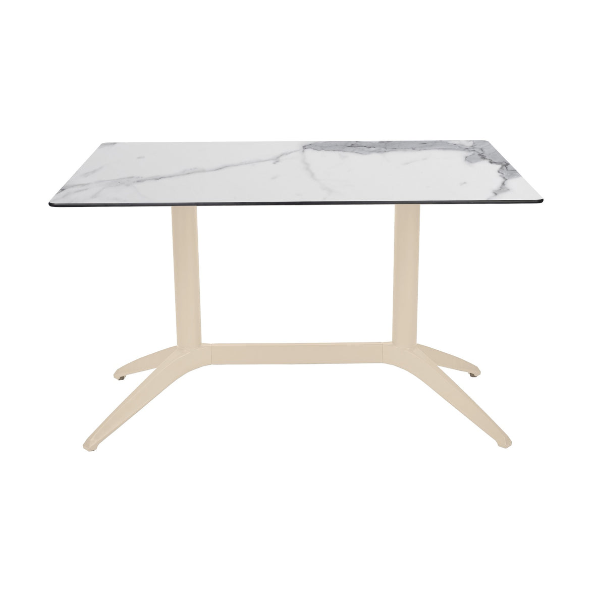 Table Quatro Duo Fix Ezpeleta, structure sand, plateau marbre blanc