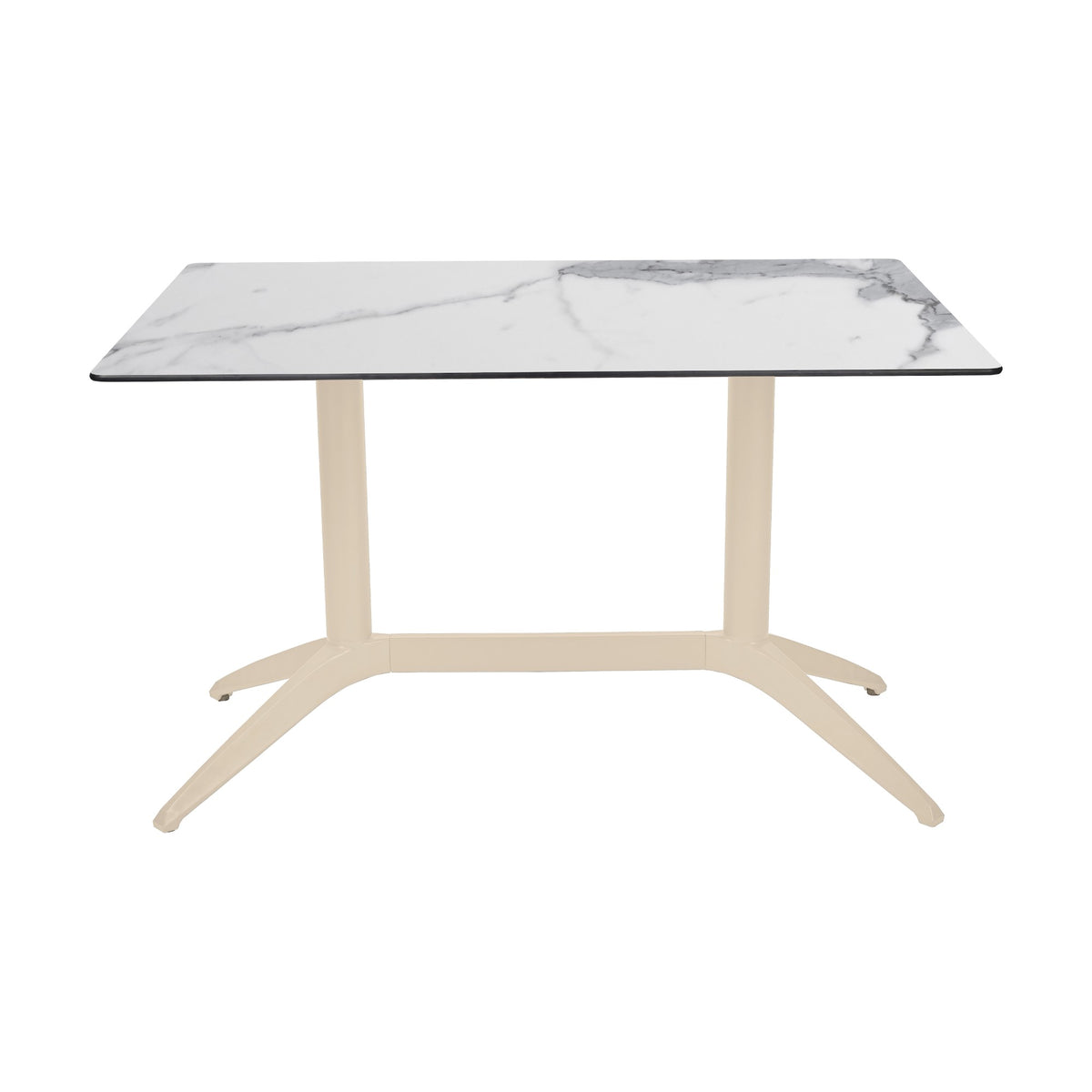 Table Quatro Duo Fix Ezpeleta, structure sand, plateau marbre blanc