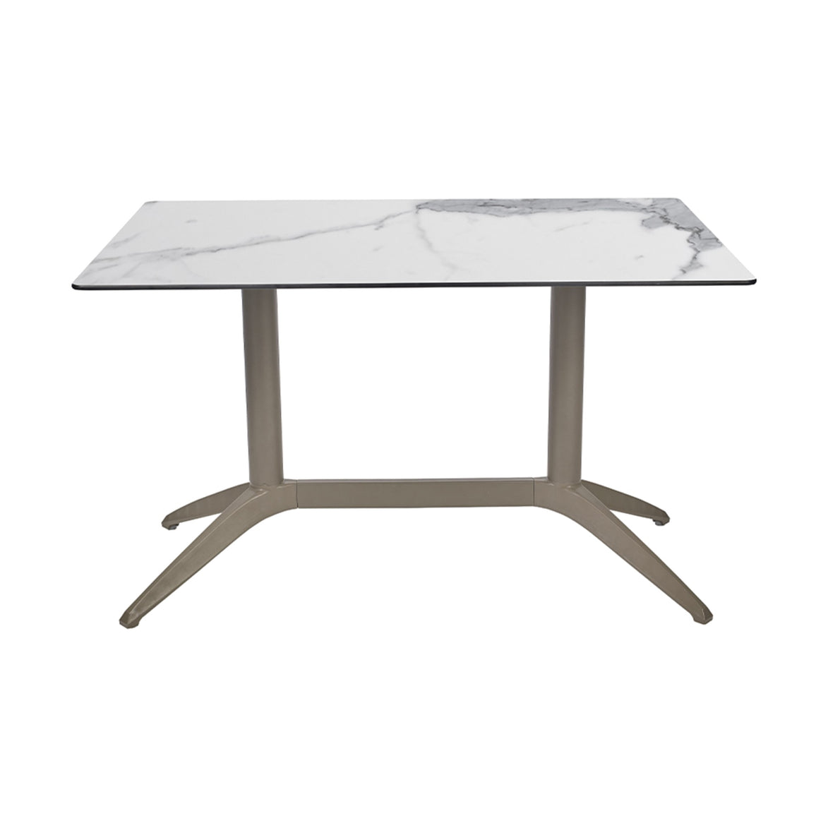 Table Quatro Duo Fix Ezpeleta, structure taupe, plateau marbre blanc