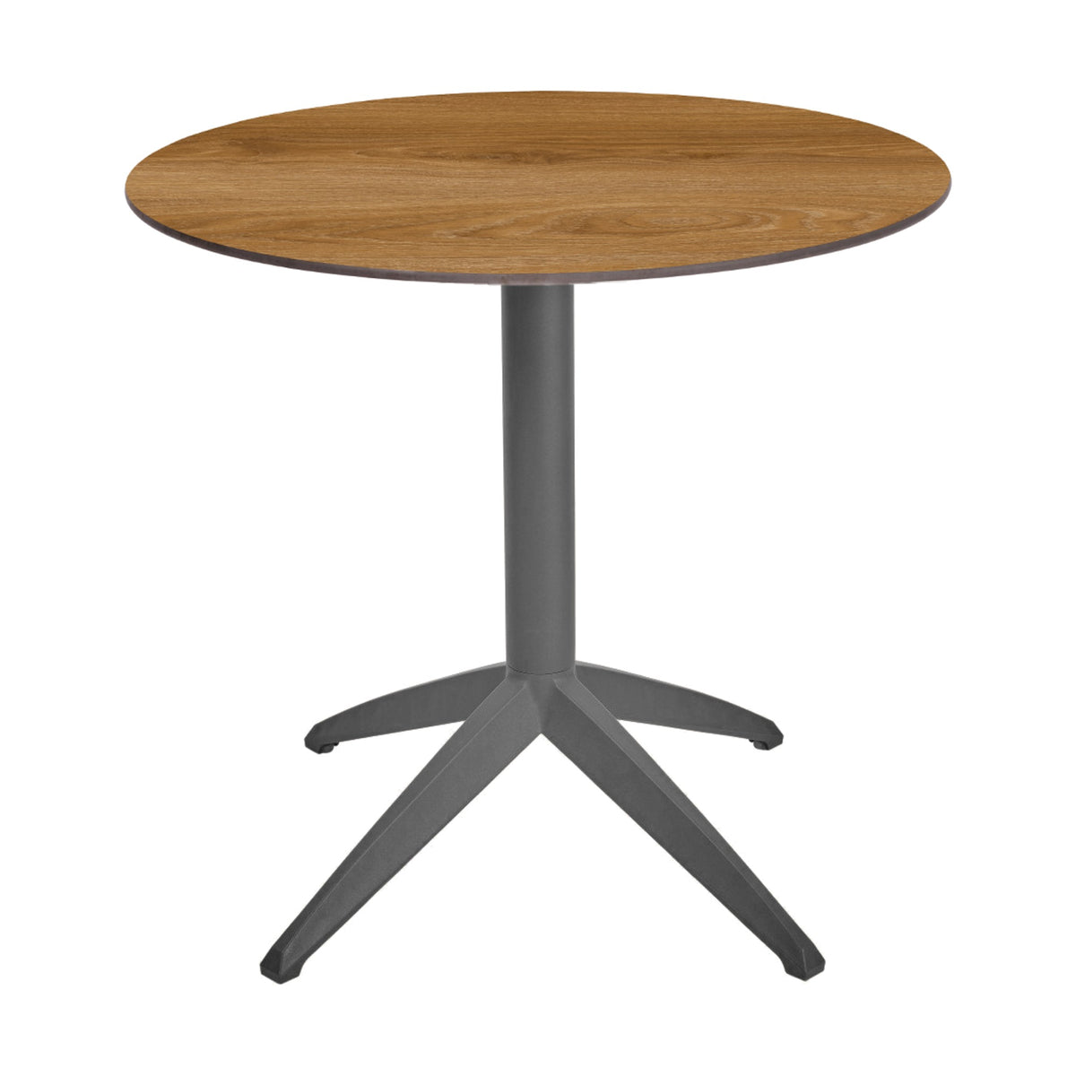 Table Quatro Fix Ezpeleta ronde, structure anthracite, plateau chêne foncé