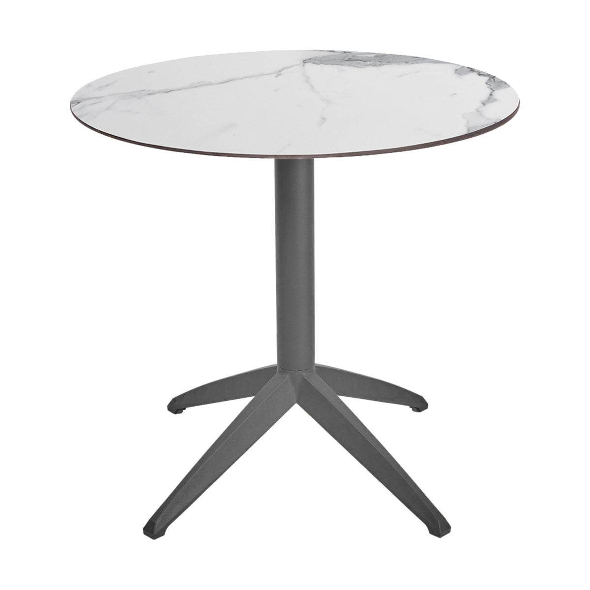 Table Quatro Fix Ezpeleta ronde, structure anthracite, plateau marbre blanc