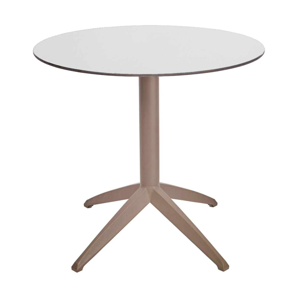 Table Quatro Fix Ezpeleta ronde, structure taupe, plateau blanc