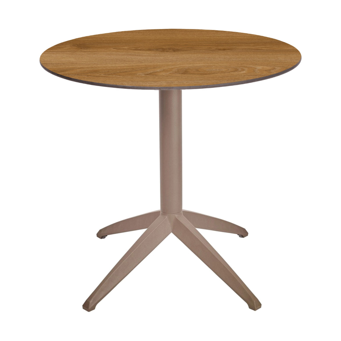 Table Quatro Fix Ezpeleta ronde, structure taupe, plateau chêne foncé