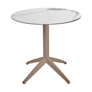 Table Quatro Fix Ezpeleta ronde, structure taupe, plateau marbre blanc