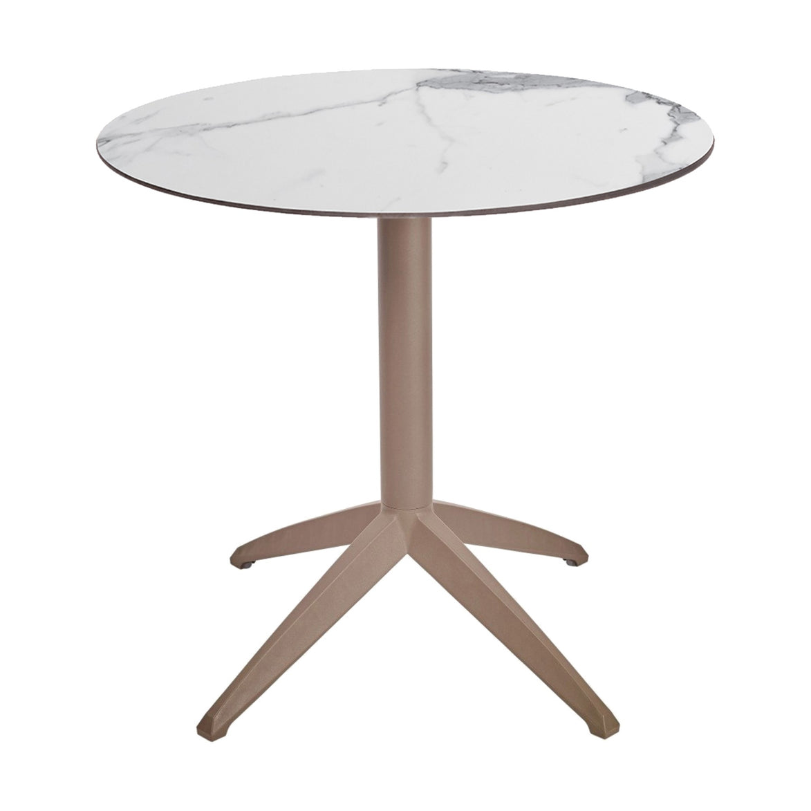 Table Quatro Fix Ezpeleta ronde, structure taupe, plateau marbre blanc