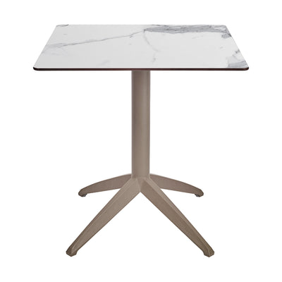 Table Quatro Fix Ezpeleta, structure taupe, plateau marbre blanc