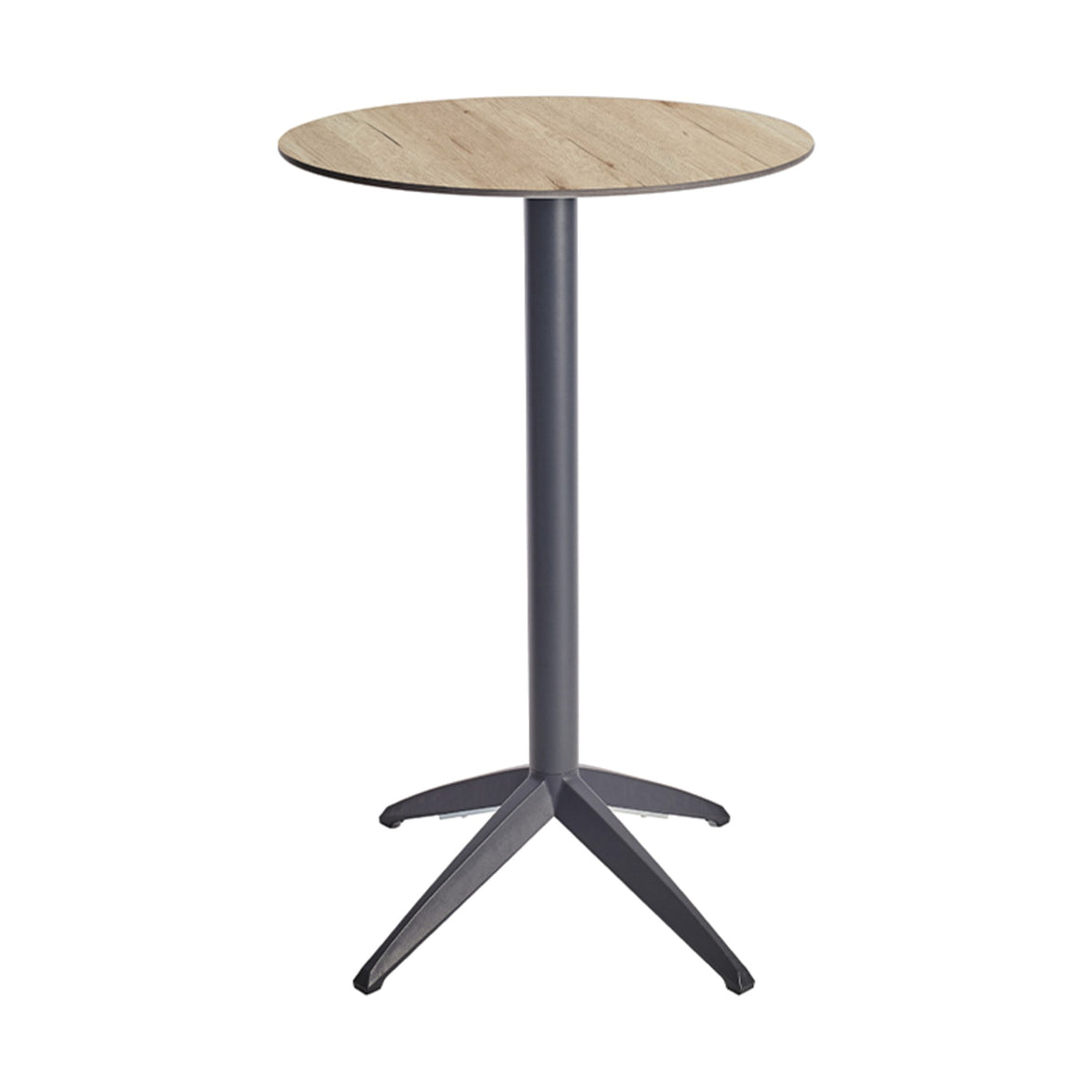 Table haute Quatro High Fix Ezpeleta ronde, structure anthracite, plateau chêne