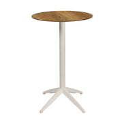 Table haute Quatro High Fix Ezpeleta ronde, structure blanc, plateau chêne foncé