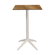 Table haute Quatro High Fix Ezpeleta, structure blanc, plateau chêne foncé