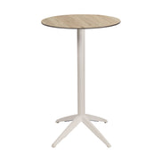 Table haute Quatro High Fix Ezpeleta ronde, structure blanc, plateau chêne