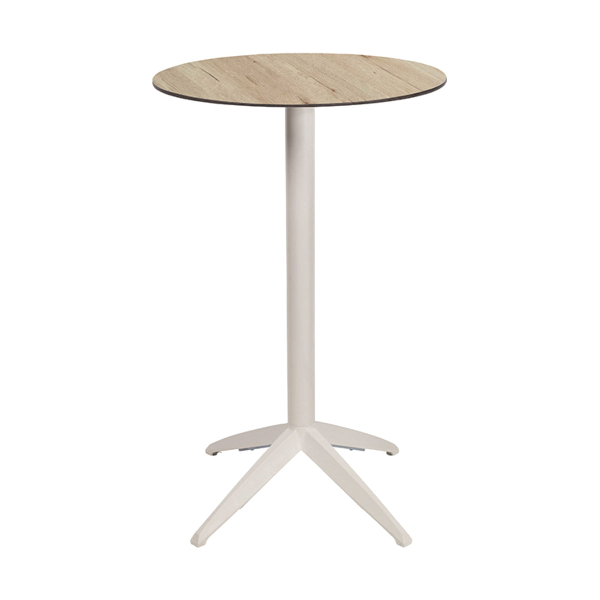 Table haute Quatro High Fix Ezpeleta ronde, structure blanc, plateau chêne