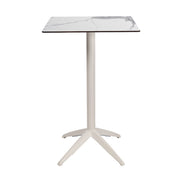 Table haute Quatro High Fix Ezpeleta, structure blanc, plateau marbre blanc