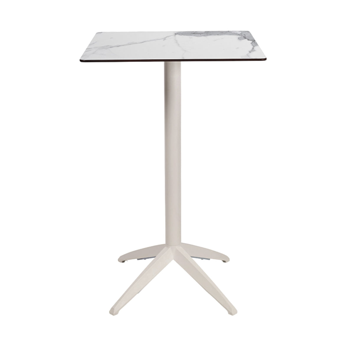 Table haute Quatro High Fix Ezpeleta, structure blanc, plateau marbre blanc