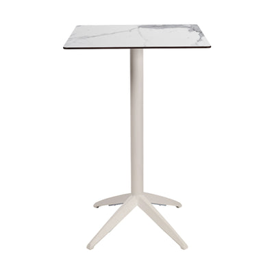 Table haute Quatro High Fix Ezpeleta, structure blanc, plateau marbre blanc