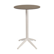 Table haute Quatro High Fix Ezpeleta ronde, structure blanc, plateau taupe