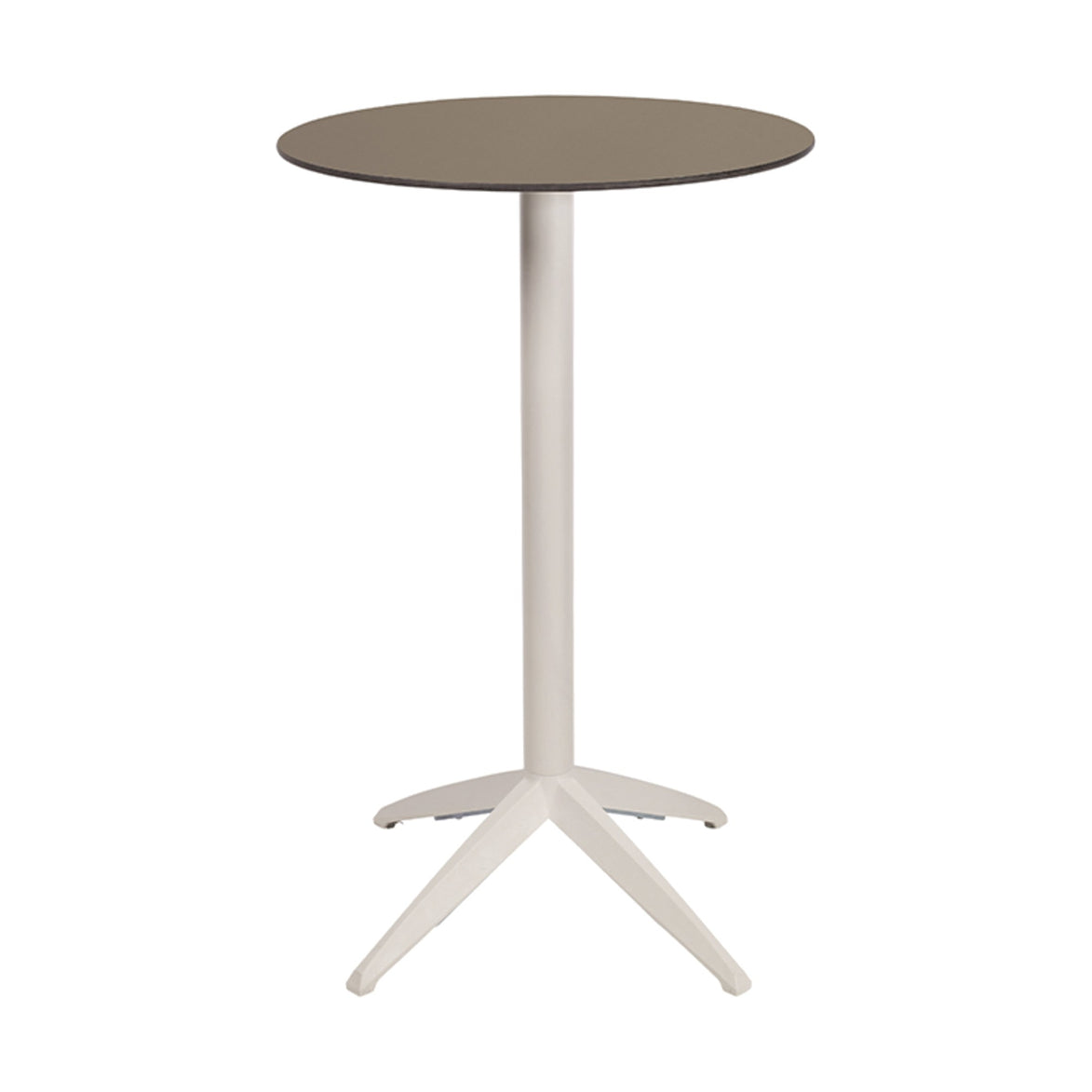 Table haute Quatro High Fix Ezpeleta ronde, structure blanc, plateau taupe