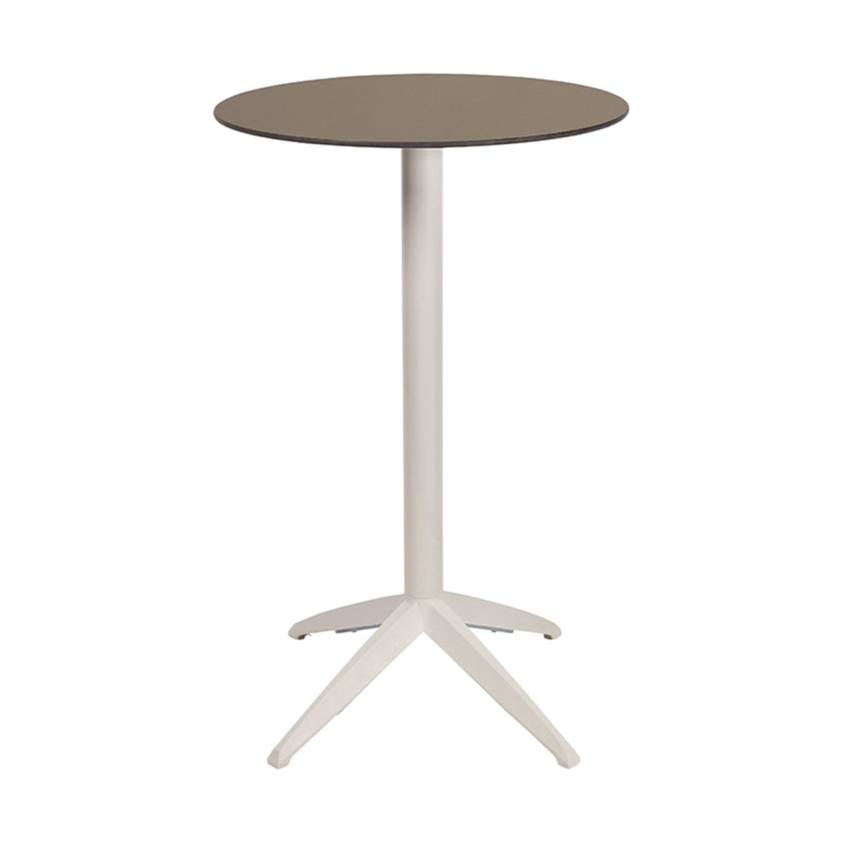 Table haute Quatro High Fix Ezpeleta ronde, structure blanc, plateau taupe