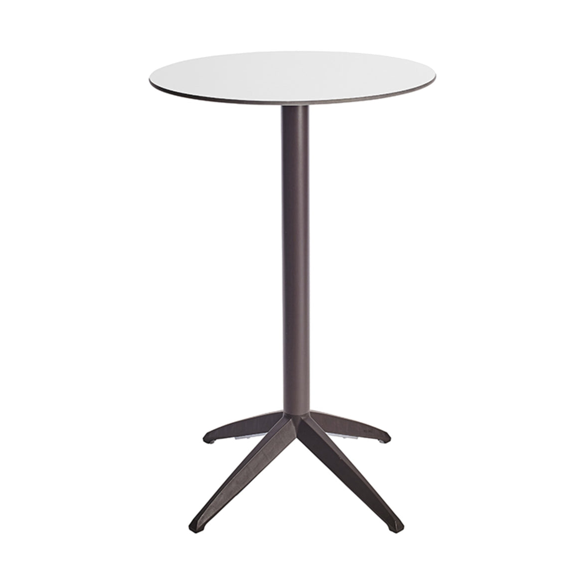 Table haute Quatro High Fix Ezpeleta ronde, structure moka, plateau blanc