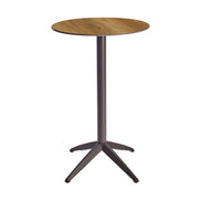 Table haute Quatro High Fix Ezpeleta ronde, structure moka, plateau chêne foncé