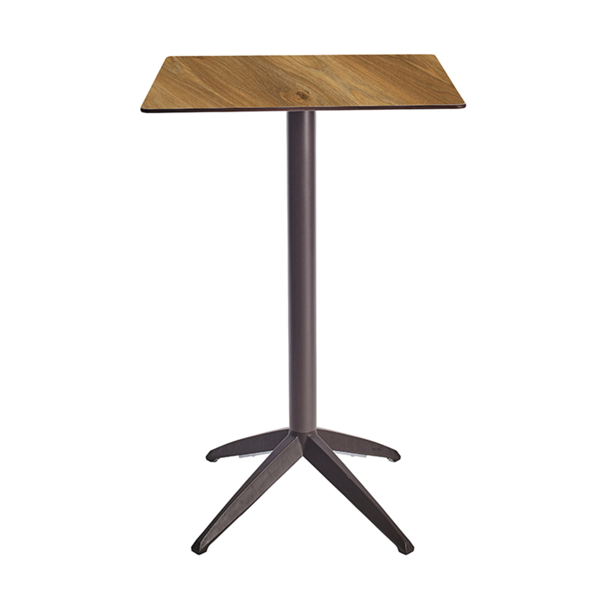 Table haute Quatro High Fix Ezpeleta, structure moka, plateau chêne foncé