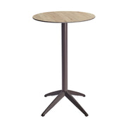 Table haute Quatro High Fix Ezpeleta ronde, structure moka, plateau chêne