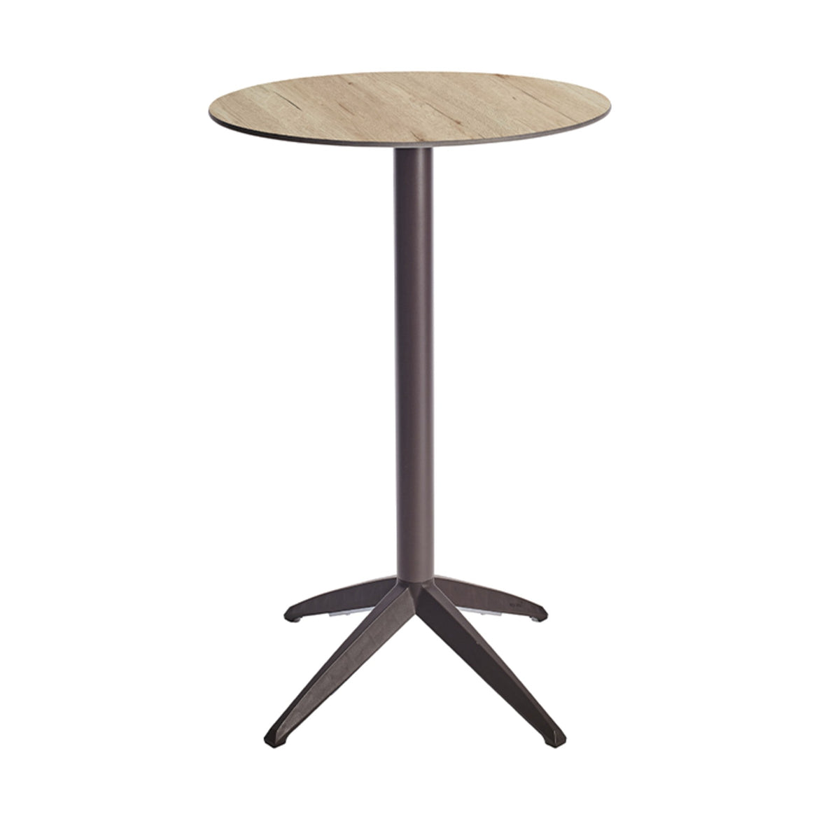 Table haute Quatro High Fix Ezpeleta ronde, structure moka, plateau chêne