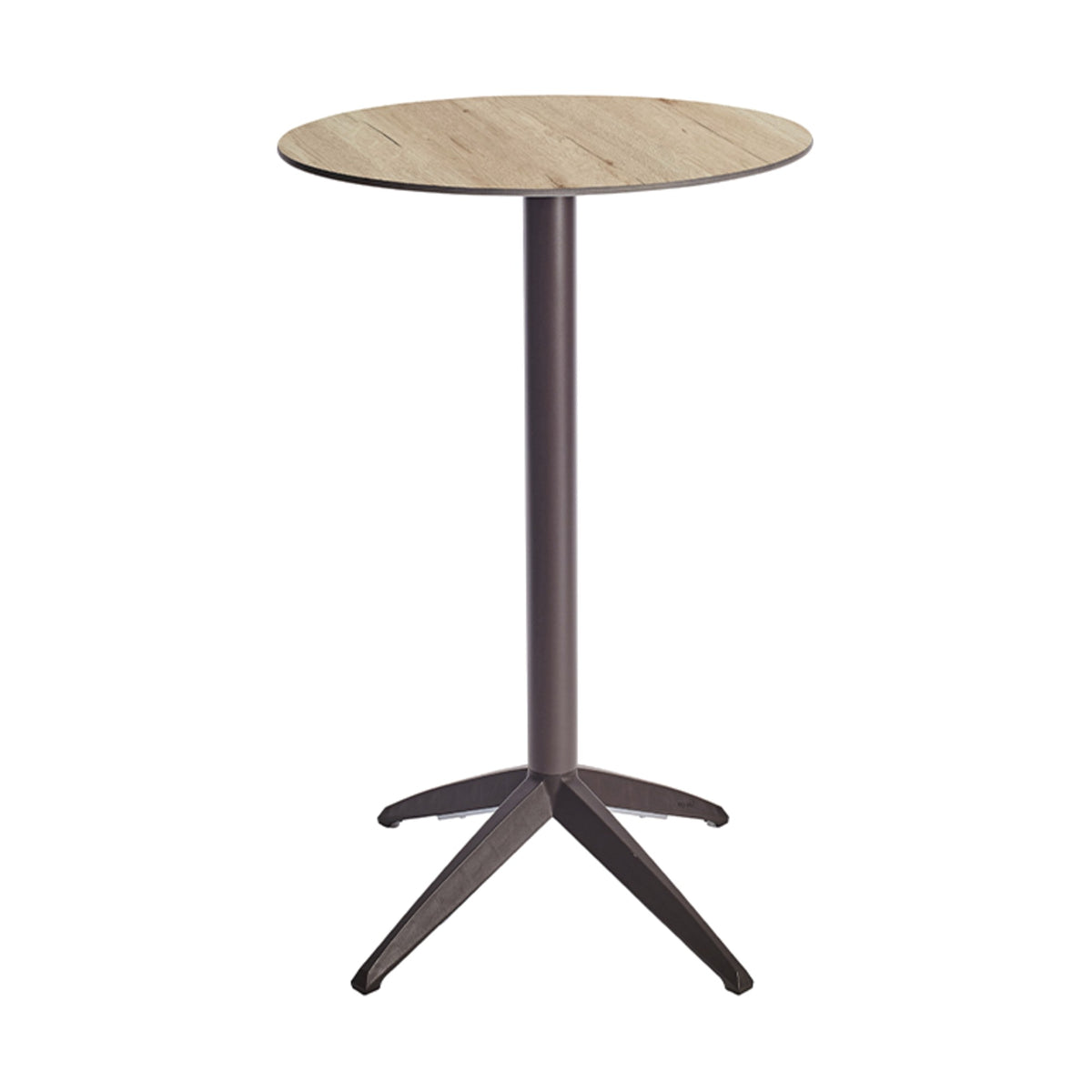 Table haute Quatro High Fix Ezpeleta ronde, structure moka, plateau chêne